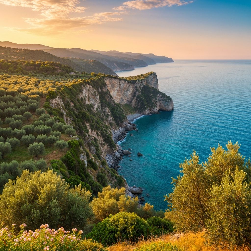Vista panoramica della costa del Cilento al tramonto